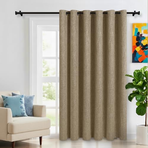 LORDTEX Linen Look Blackout Curtains for Bedroom - Extral Wide Thermal Insulated & Privacy Protection Patio Sliding Door Drape - Grommet Thick Textured Panel for Living Room, W100 x L96 inches, Tan