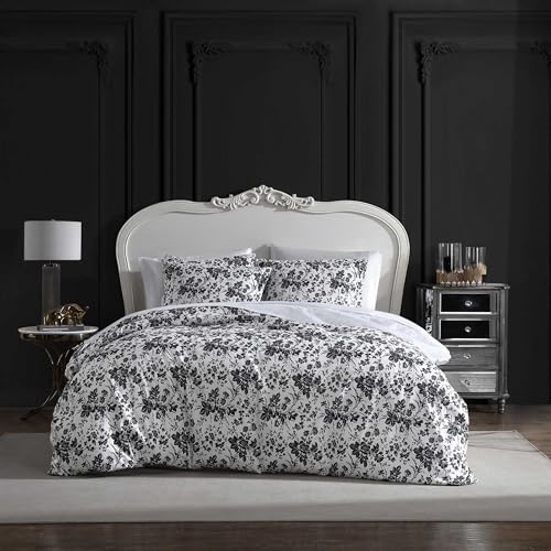 Betsey Johnson - Queen Duvet Cover, Soft Bedding Set with Matching Shams, Floral Home Decor (Betseys Toile Black, Queen)