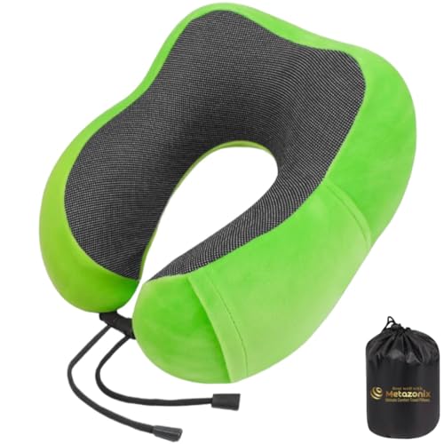 Metazonix - Travel Pillows for Airplane - Neck Pillow Airplane and Car Use - Soft Comfortable Memory Foam Travel Neck Pillow - Travel Essentials for Women and Men (Fruit Green)