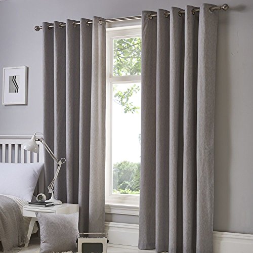 Fusion Sorbonne 100% Cotton Eyelet Lined Curtains, Silver, 46 x 72 Inch