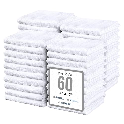 Simpli-Magic Commercial Grade Soft Plush Cotton Terry Towels, 60-Pack, White