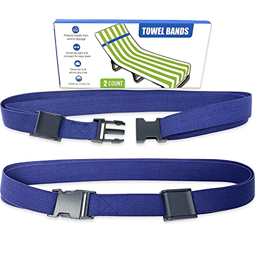 Extendable Towel Bands Chair Clips - Fits Any Size Pool, Patio & Cruise Chairs, Better Option for Beach Towels (Elastic Fabric with Adjustable Clasp)