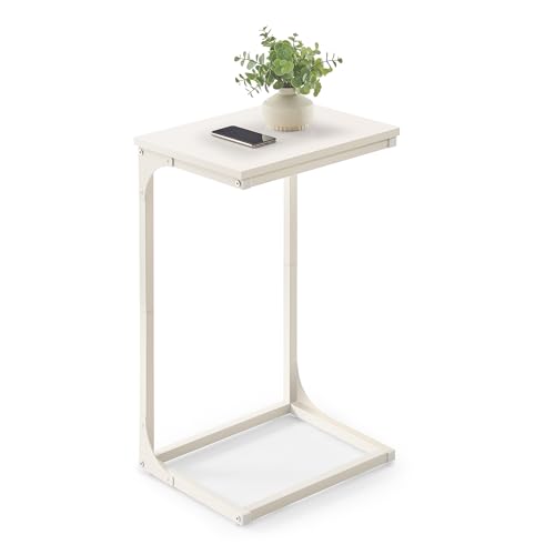 VASAGLE C-Shaped Side Table, Bedside Table, Sofa Side Table, with Metal Frame, Industrial, for Living Room, Bedroom, Cream White LET353W77