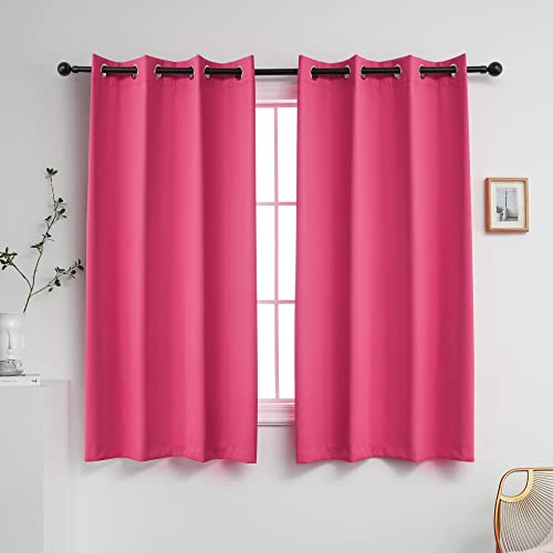 YGO Pink Curtains 45 Inch Length for Kids Room Thermal Insulated Hot Pink Blackout Curtains for Bedroom Small Short Window Drape Grommet 52x45 Inches Long