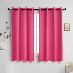 YGO Pink Curtains 45 Inch Length for Kids Room Thermal Insulated Hot Pink Blackout Curtains for Bedroom Small Short Window Drape Grommet 52x45 Inches Long