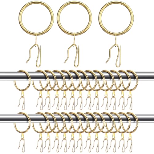Hotop 60 Pieces 1.26 Inch Metal Drapery Curtain Rings and Hooks (Gold)