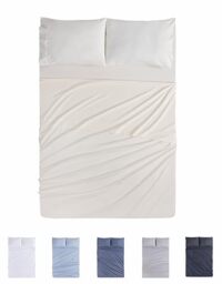 Todocama 4-Piece Bedding Set, 4002, Fitted Sheet, Flat Sheet, 2 Pillowcases, 50 x 80 cm (Bed 200 x 190/200 cm, Beige)