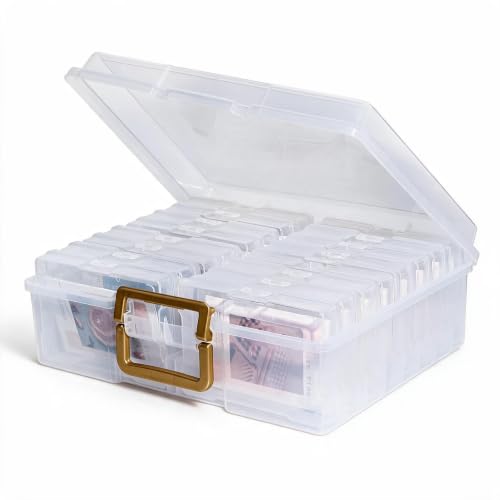 "novelinks Photo Case 4"" x 6"" Photo Box Storage - 16 Inner Photo Keeper Photo Organizer Cases Photos Storage Containers Box for Photos (Clear-Gold Handle)"