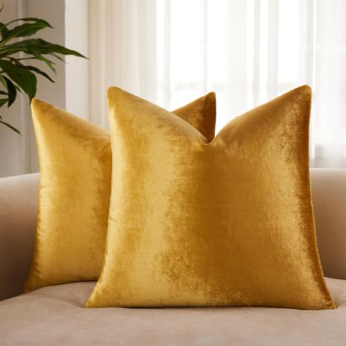 20x20 Throw Pillow Covers Set of 2 Decorative Velvet Cushion Covers,Golden - for Couch Bed Sofa Chair Living Room Bedroom,Luxury Modern Home Decor,Invisible Zipper,Cozy Soft Square Cushion Covers