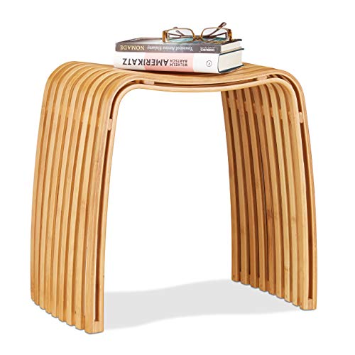 Relaxdays Bamboo Hallway Stool, Elegant Footrest in Scandinavian Design, Natural Chair Backless