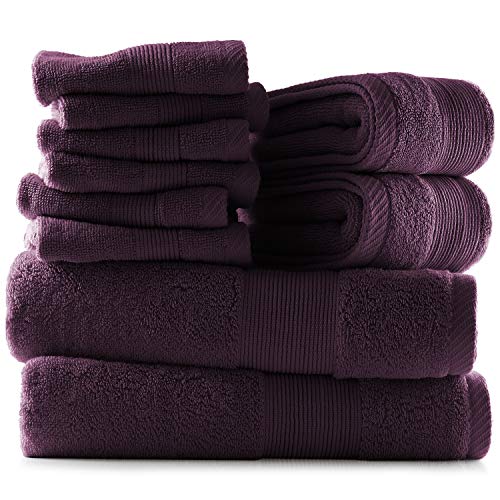Hearth & Harbor 100% Ring Spun Cotton Bath Towels for bathroom - Luxury Bathroom Towels - Soft & Highly Absorbent Bath Towels Set, 10 Piece Set (2 Bath Towels, 2 Hand Towels, 6 Washcloths) - Purple