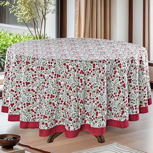 Ridhi Round Tablecloth Hand Block Print 100% Cotton Reusable Garnet Red 132 Inch Table Cover Decorative Everyday Use for Dining, Home, Party, Wedding, Farmhouse, Party Gift for Spring, Mother's Day