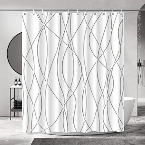 "Punkray Striped Shower Curtain with Hooks, Weighted Hem Shower Curtains Water Repellent Machine Washable, Grey Shadow, 72"" W x 72"" L"