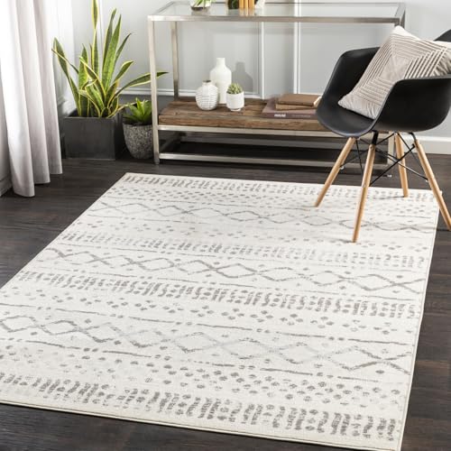 Livabliss Hativi Babice Geometric Design – Scandi Style Living Room 200x275 cm, Dining, Kitchen, Neutral Abstract Pattern, Boho Style, Easy Care Pile, Cream Grey Charcoal