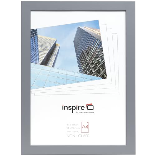 Hampton Frames - Picture Frame - A4 (21x30cm), Light Grey, Rectangular, MDF Wood Effect, Acrylic (Non-Glass) - Freestanding or Wall Mount, Landscape or Portrait - Display Certificates, Photos, Posters