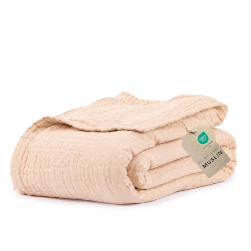 "Salt Earth 100% Cotton Muslin Throw Blanket Gauze Blanket 55""X75"" Twin, 4 Layered for Couch, Bed, Living Room, Home, Lightweight & All Season Blankets & Throws, Easy wash, Skin Friendly (Parchment)"