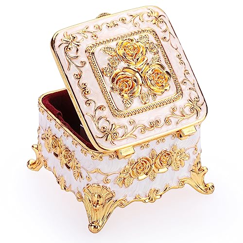 Hipiwe Vintage Metal Jewelry Box Trinket Storage Organizer Box, Square