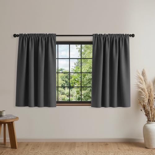 Mrs.Naturall 20 Inch Blackout Small Curtains for Windows, Thermal Insulated Black Out Mini Cafe Tier Curtain Panels for Door Window Kitchen Bathroom Basement, (24x20 2 Piece, Gray)