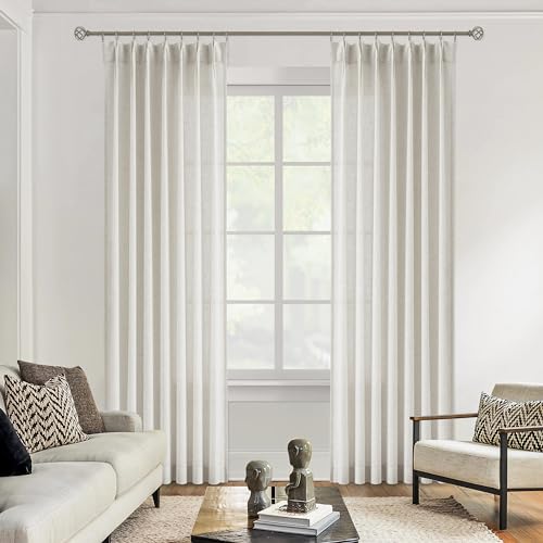 "Vision Home Natural Pinch Pleated Semi Sheer Curtains Textured Linen Blended Light Filtering Window Curtains 108 inch for Living Room Bedroom Pinch Pleat Drapes with Hooks 2 Panels 9ft 42"" Wx108 L"
