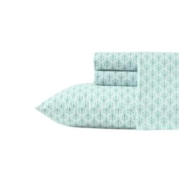 Tommy Bahama - Queen Sheet with Matching Shams, Super Soft Cotton Percale Bedding with Matching Shams, Tropical Home Decor, Oeko-Tex Certified (Coastal Batik Green, Queen)