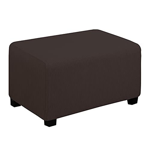 Easy-Going Stretch Ottoman Cover Folding Storage Stool Furniture Protector Soft Rectangle slipcover with Elastic Bottom(Ottoman Small,Chocolate)