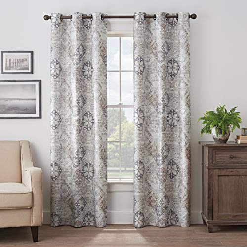 "Eclipse Martina Medallion Grommet Top Curtains for Bedroom, Single Panel, 40"" x 95"", Taupe"