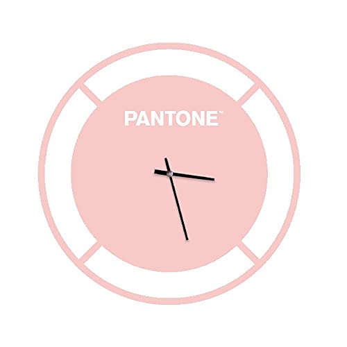 Pantone by Homemania Homemania Drive Round Wall Clock for Living Room, Kitchen, Office, Pink, White Metal 40 x 0.15 x 40 cm, Dimension du Produit: L40xP0,15xA40 cm, 1 kg