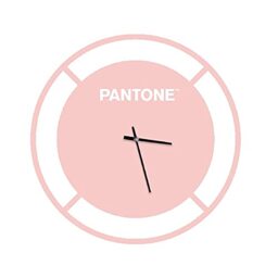 Pantone by Homemania Homemania Drive Round Wall Clock for Living Room, Kitchen, Office, Pink, White Metal 40 x 0.15 x 40 cm, Dimension du Produit: L40xP0,15xA40 cm, 1 kg
