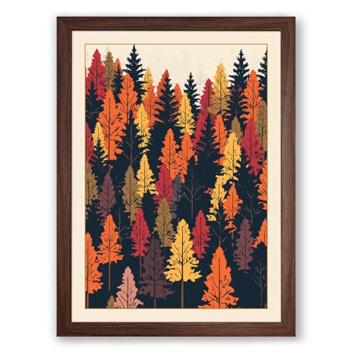 Autumn Forest Canopy Boho Framed Wall Art Print A3 (42×29.7cm) Walnut, Wall Decor for Living Room, Bedroom, Office & Home, Ready to Hang, Art Gift