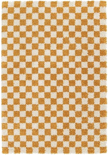 BALTA Shaggy Checkerboard Pattern Rug, Rectangular Rug for the Living Room - Bedroom, Soft and Comfortable, Easy Care, Pile Height 30 mm, Polypropylene, 160 x 230 cm, Orange