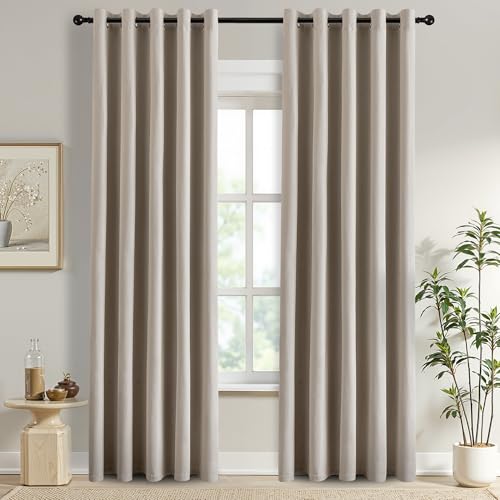 DONREN Thermal Insulated Linen Full Blackout Curtains 66x84 Inches, Grommet Room Darkening Drapes for Bedroom & Living Room, 2 Panels, Sand Beige