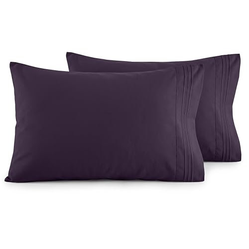 Elegant Comfort Luxury Ultra-Soft 2-Piece Pillowcase Set 1500 Thread Count Egyptian Quality Microfiber Double Brushed-Wrinkle Resistant, Standard Size, Purple
