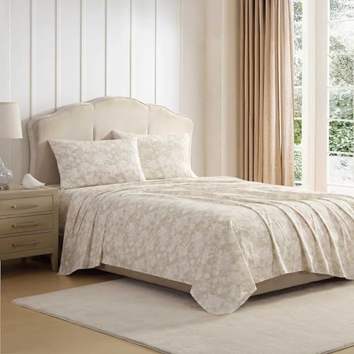Laura Ashley - Twin Bed Sheets, Crisp & Cool Cotton Percale Bedding with Matching Pillowcase, Lightweight Bed Set, Dorm Essentials, Oeko-Tex Certified (Meredith Brown)