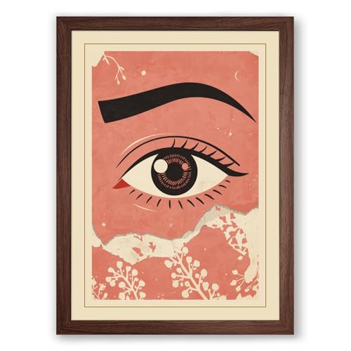 Watchful Gaze Mid-Century Framed Wall Art Print A4 (29.7×21cm) Walnut, Wall Decor for Living Room, Bedroom, Office & Home, Ready to Hang, Art Gift