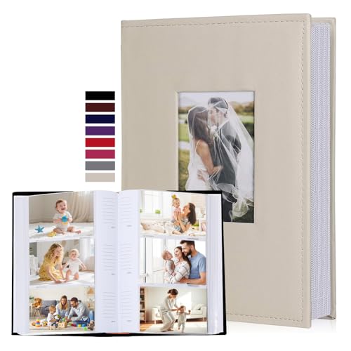 RECUTMS Small Photo Album 4x6, Paper Core Insert Inside Page Photo Album PU Leather Cover 300 Photo Sleeves Boy Girl Family Photobook Memo Slot Wedding Album (Creamy White)