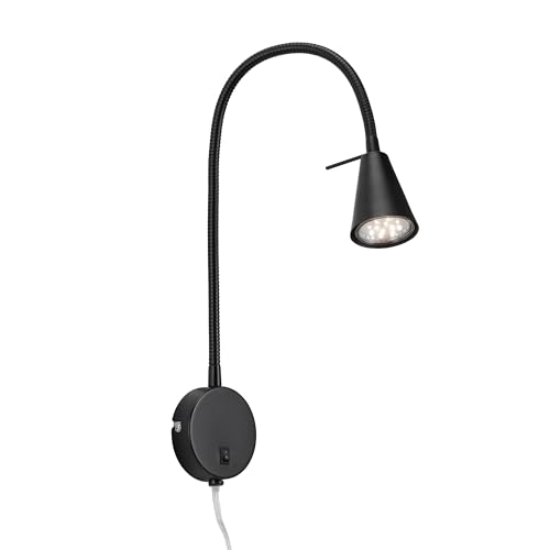 BRILONER Leuchten LED Bed Lamp, Bed Light Flex Arm with On/Off Switch, 4 Watt, 400 Lumen, 3,000 Kelvin, Metal, Black, 4 W