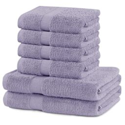 DecoKing Set of 6 Cotton Quality 525 g/m² 4 Hand Towels 50 x 100 cm and 2 Bath Towels 70 x 140 cm Purple Absorbent Marina
