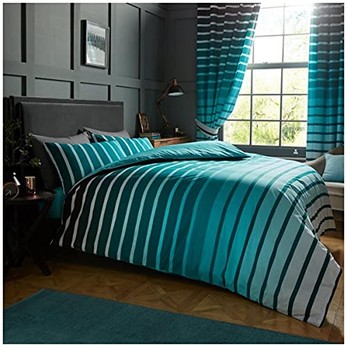 GC GAVENO CAVAILIA Soft & Cosy Premium Oscar Striped Duvet Cover, Easy Care Printed Lined Reversible Quilt Bedding Set, Polycotton, Teal, King