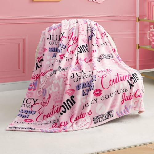 "Juicy Couture Icon Collage 50"" x 70"" Plush Throw Blanket, Pink - Decorative Blankets for Sofas, Throws for Chairs, and Beds"