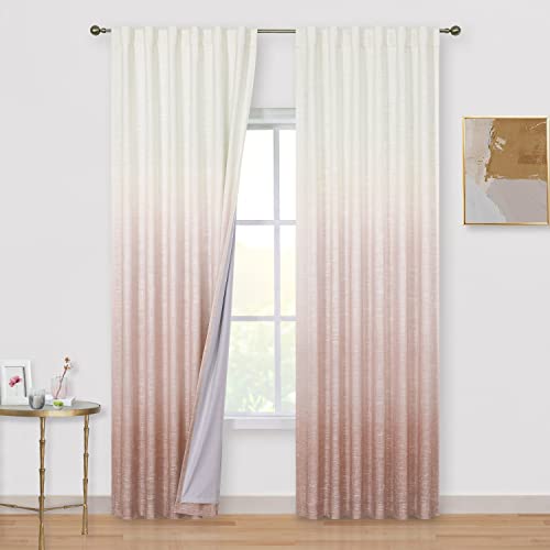 "Vision Home Ombre Pink Blackout Curtains 84 inches for Girls Room Gradient Cream White and Blush Thermal Room Darkening Window Treatment Set Rod Pocket Back Tabs Pink Drapes for Bedroom 50"" Wx84 Lx2"