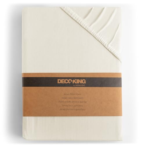 DecoKing Fitted Sheet Small Double 100% Combed Cotton Soft Jersey Bed Sheet 100x200-120x200 cm Ecru Amber