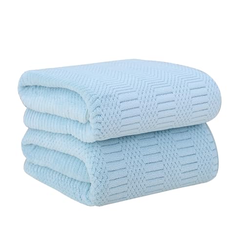 "JML Microfiber Bath Towels, Light Blue, 30"" x 60"", 2 Pack - Hanging Hook, Lint Free, Oversized, Soft, Super Absorbent, Fast Drying, Use for Sport, Fitness, Yoga, Diamond Cross Grid"