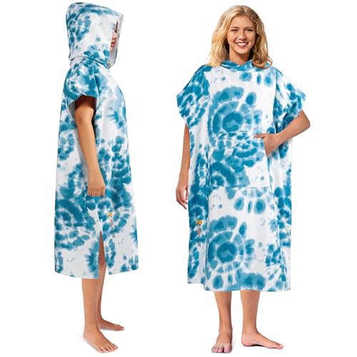 SUN CUBE Surf Poncho Changing Robe with Hood, Quick Dry Microfiber Wetsuit Changing Towel with Pocket for Surfing Men Women