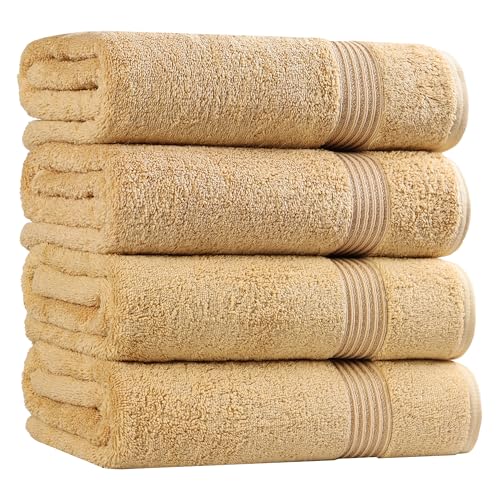 "Superior Luxurious Soft Hotel & Spa Quality Bath Towel Set of 4, Made Long-Staple Combed Cotton - Gold, 30"" x 54"" each"