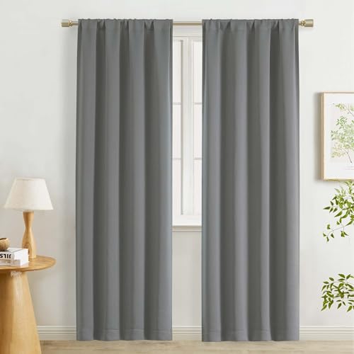"Lecloud Light Grey Curtains for Living Room 78 Inches Long 2 Pcs, Room Darkening Modern Farmhouse Decor Bedroom Curtains, Rod Pocket Thermal Insulated Window Curtain Drapes, Each Panel 40"" W x 78"" L"