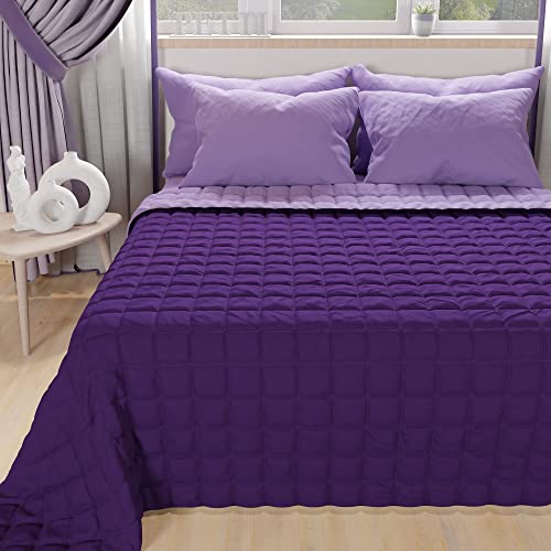 PETTI Artigiani Italiani - Reversible Quilted Bedspread Lilac Purple - 170x260 cm for Single Bed - 100% Extra Soft Microfibre - Lightweight Summer Quilt - 100% Made in Italy