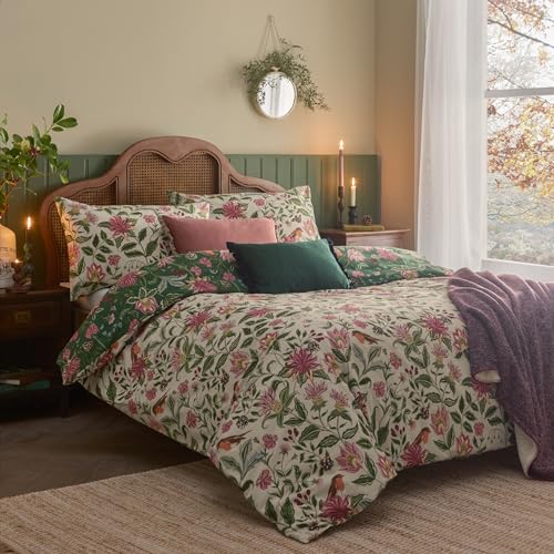 furn. Wylder Nature Beatrice Duvet Cover Set – Reversible Floral Vintage Countryside Print with Robin Detail (Multicolour - Single)