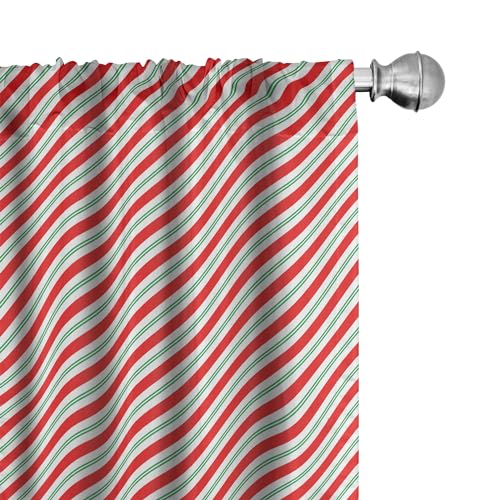 "Ambesonne Candy Cane Window Curtains Pack of 2, Bicolor Stripes and Lines Traditional Design Seasonal Pattern, Lightweight Set with Rod Pocket, 4 Panels of - 28"" x 63"", Red Fern Green White"
