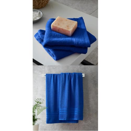 Catherine Lansfield Zero Twist Cotton 30x30cm Face Cloth Pair + 90x140cm Bath Sheet Cobalt Blue