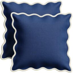 Orelle Scalloped Pillow Cover Set of 2 - Linen Cotton - 18x18 - Navy